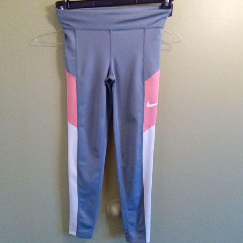 Womans M Nike Gray And Pink Leggings Sporty Athletic Thin